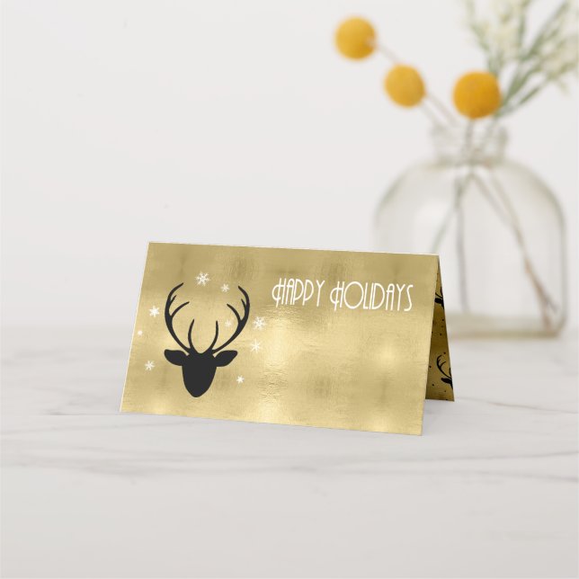 Tarjeta De Asiento Deer Antlers Arrows Navidades Gold ID861 (Anverso)