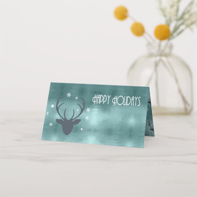 Tarjeta De Asiento Deer Antlers Flechas Navidades ID861 Verde azulado (Anverso)