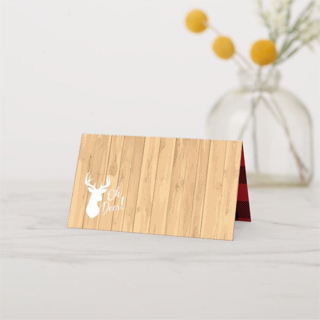 Tarjeta De Asiento Deer Hunting Lodge Baby Shower Antlers (Anverso)