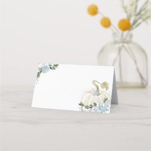 Tarjeta De Asiento Delicado Dusty Blue Floral Pumpkin Boy Baby Shower