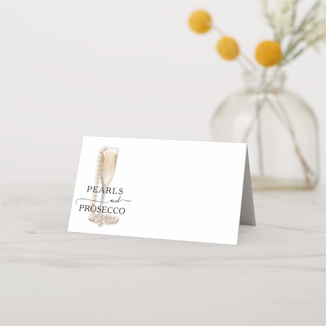 Tarjeta De Asiento Despedida de soltera Perlas y Prosecco (Anverso)