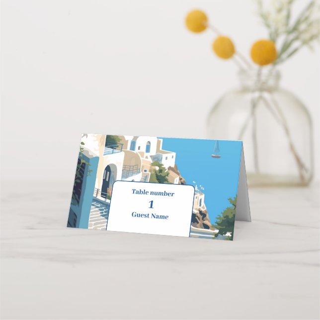 Tarjeta De Asiento Destino Grecia Boda Santorini (Anverso)