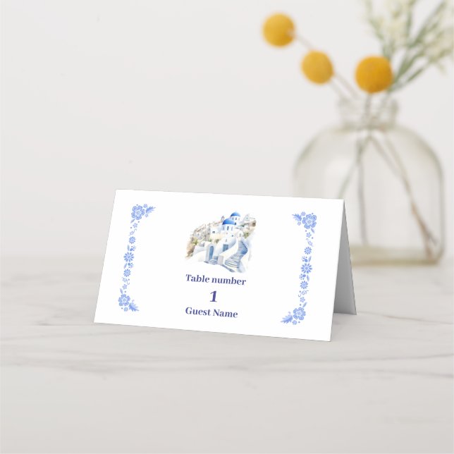 Tarjeta De Asiento Destino Grecia Boda Santorini (Anverso)