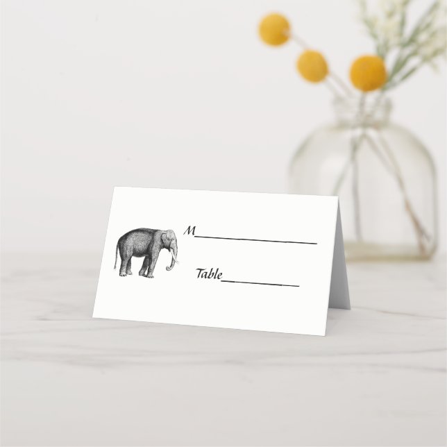 Tarjeta De Asiento Dibujo Antiguo de Elefante (Reverso)