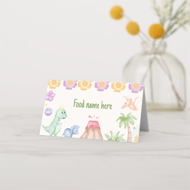 Tarjeta De Asiento Dinosaur Tent Place Card Birday Baby Shower (Anverso)