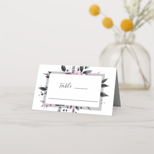 Tarjeta De Asiento Diseño de marco floral moderno rosa gris (Anverso)