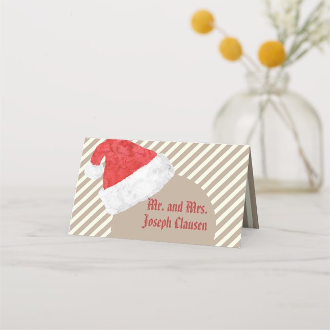 Tarjeta De Asiento Diseño moderno de Boda de Navidades de Santa Hat (Reverso)