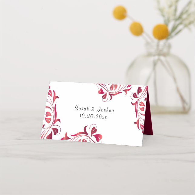 Tarjeta De Asiento Diseño moderno de Vino Floral Rojo (Reverso)