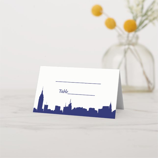 Tarjeta De Asiento DIY BG NYC Skyline Blue Silhouette Escort Cards (Reverso)