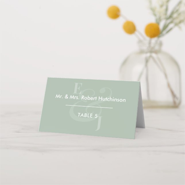 Tarjeta de Asiento Doble de Bodas Sage con Ampersa (Anverso)
