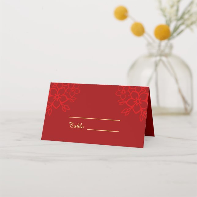 Tarjeta De Asiento Doble felicidad de fondo floral boda chino (Anverso)