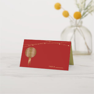 Tarjeta De Asiento Doble felicidad Linternas de oro Boda chino
