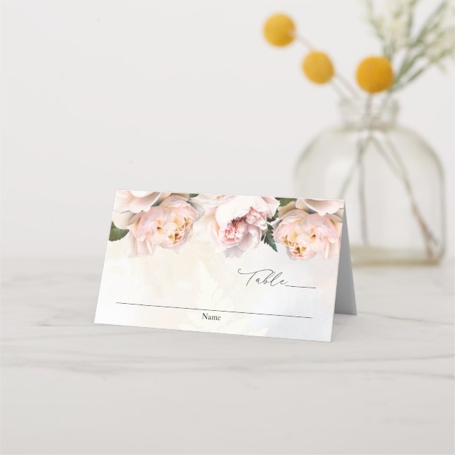 Tarjeta de Asiento Doble Floral Rosa para Boda (Anverso)