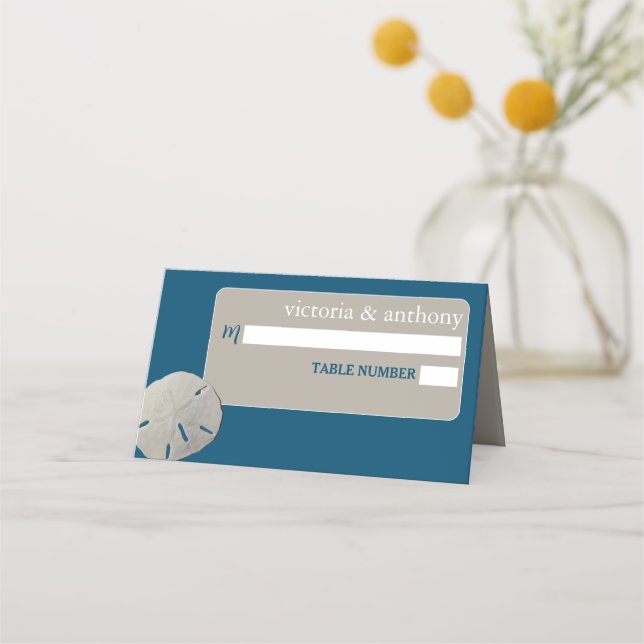 Tarjeta De Asiento Dólar de arena, Boda de Playa Azul del Océano (Anverso)