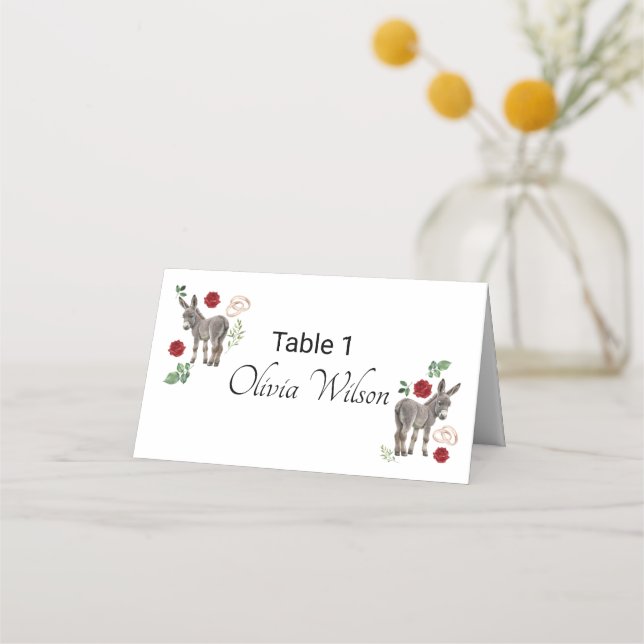 Tarjeta De Asiento Donkey Red Floral Wedding Place Card (Anverso)