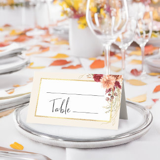 Tarjeta De Asiento Dorado Fall Terracotta Floral