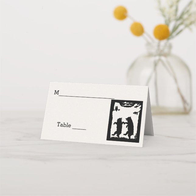 Tarjeta De Asiento Dos osos negros bailando bajo los árboles búho bla (Anverso)