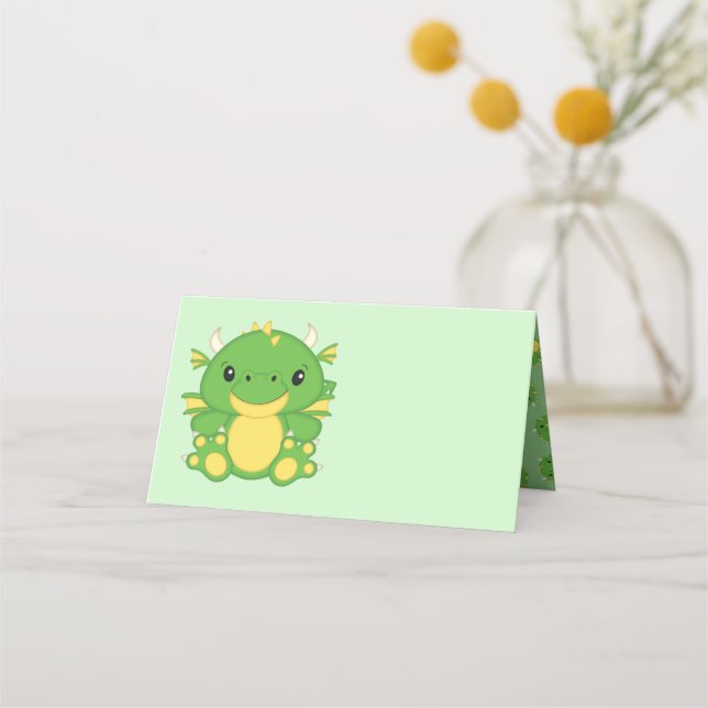 Tarjeta De Asiento Dragon Baby Shower Green (Anverso)