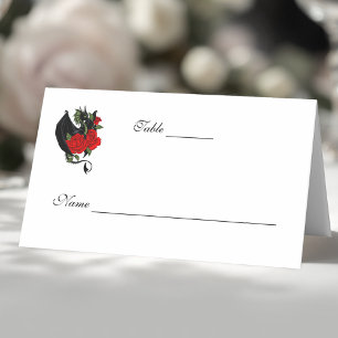 Tarjeta De Asiento Dragón negro Roses rojos Fantasía Boda