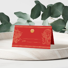Tarjeta De Asiento Dragón rojo chino fénix boda banquete