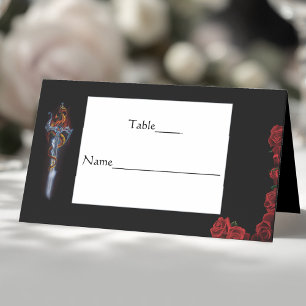 Tarjeta De Asiento Dragón Rojo y Rosas