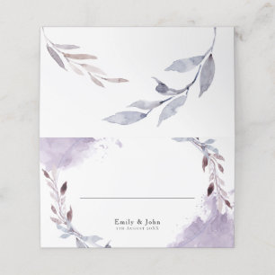 Tarjeta De Asiento Dreamy Purple Leaves Watercolor Border Boda