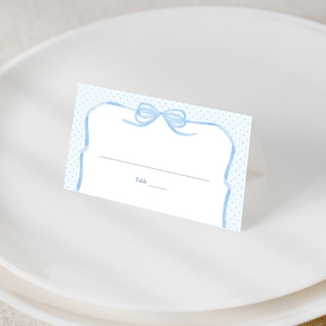Tarjeta De Asiento Ducha de bodas de barro azul pálido de Coquette de (Light blue watercolor bow and frame baby boy shower place cards)