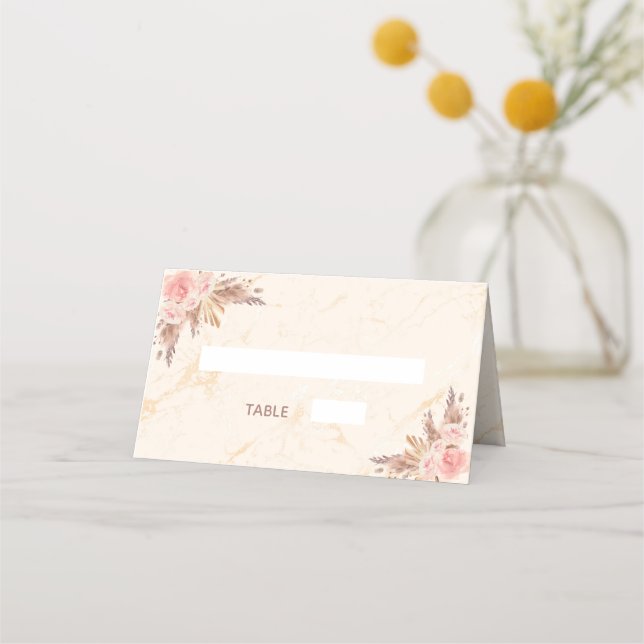 Tarjeta De Asiento Ducha de novia hierba de pampas florales rosadas m (Anverso)
