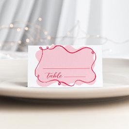 Tarjeta De Asiento Ducha retro rosa y roja de novia