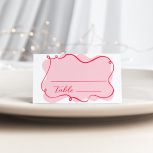 Tarjeta De Asiento Ducha retro rosa y roja de novia