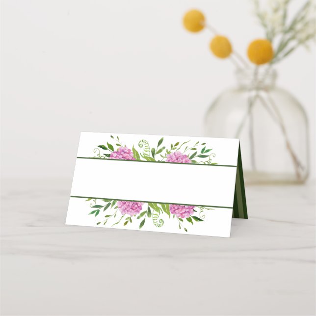 Tarjeta De Asiento Duchas de Acuarela Floral de Hortensias Rosas (Reverso)