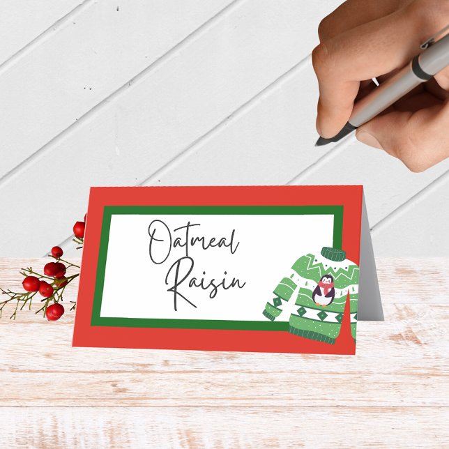 Tarjeta De Asiento Dulce de vacaciones Comida plegable, Bebida o Tarj (Red Holiday Sweater Folding Label Cards for Food & Drink Labels, Place Cards, Contests and More)