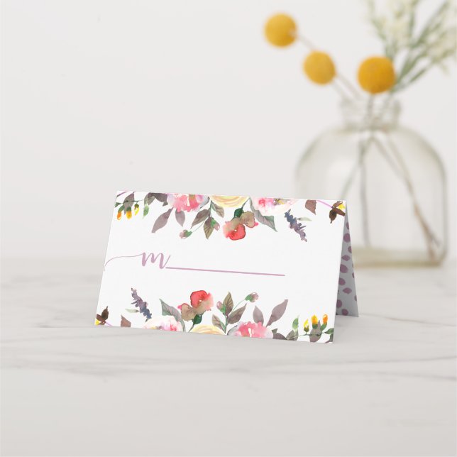 Tarjeta De Asiento Dulce Rosa Acuarela Floral Boda Nombre asiento (Anverso)