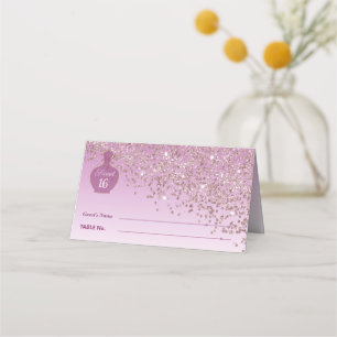 Tarjeta De Asiento Dulces 16 Fragancia Rosé Rosa Dorado Glitter Bouti
