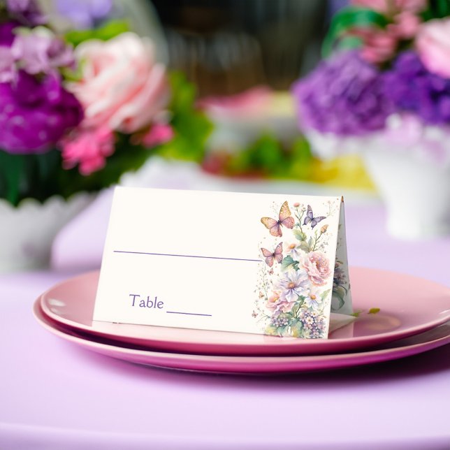 Tarjeta De Asiento Duración de la ducha con flores de mariposas (Lifetime of Butterflies floral spring summer bridal shower table decor printed Place Card)