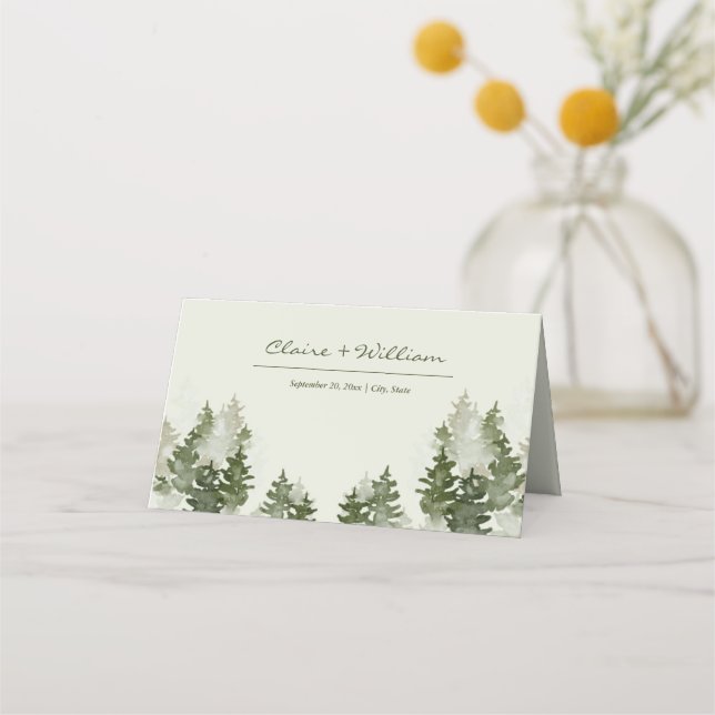 Tarjeta De Asiento Dusky Green Mountain Pine Boda Place Card (Anverso)