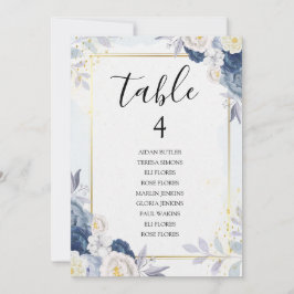 Tarjeta de asiento Dusty Blue and Gold Floral Boda