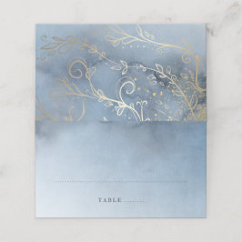 Tarjeta De Asiento Dusty Blue and Gold Modern Boda