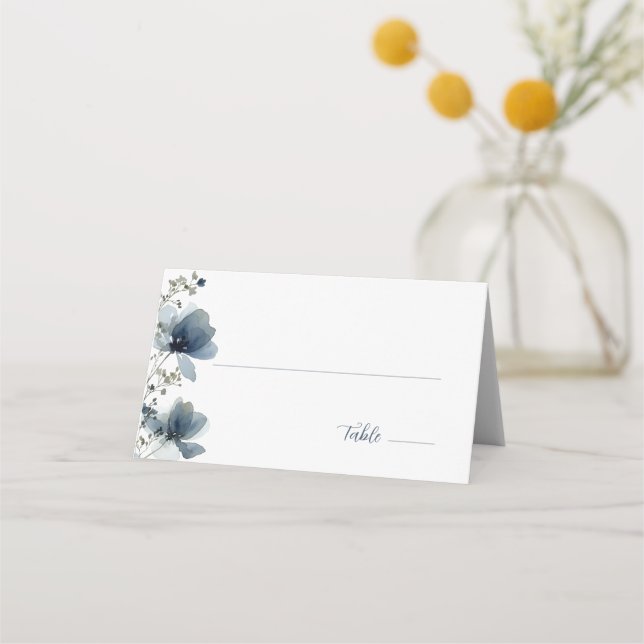 Tarjeta De Asiento Dusty Blue Botanical Wedding (Anverso)