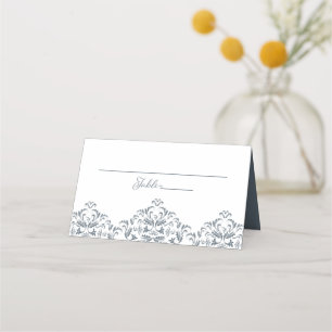 Tarjeta De Asiento Dusty Blue Elegant Calligraphy Damask