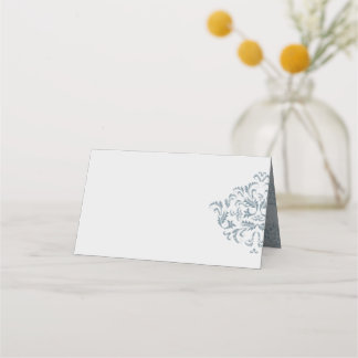 Tarjeta De Asiento Dusty Blue elegante Damask Blank Place Cards