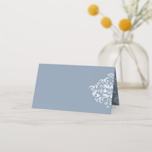 Tarjeta De Asiento Dusty Blue elegante Damask Blank Place Cards (Reverso)