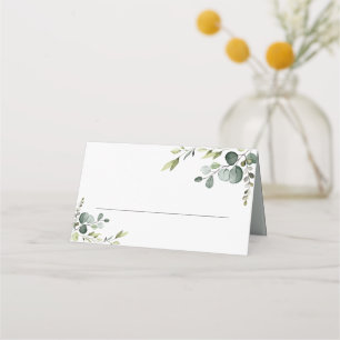 Tarjeta De Asiento Dusty Blue Eucalyptus Greenery Folded Place Card