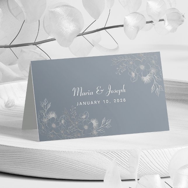 Tarjeta De Asiento Dusty Blue Floral Elegant Wedding Place Card (Subido por el creador)
