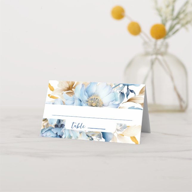 Tarjeta De Asiento Dusty Blue Floral Gold (Anverso)