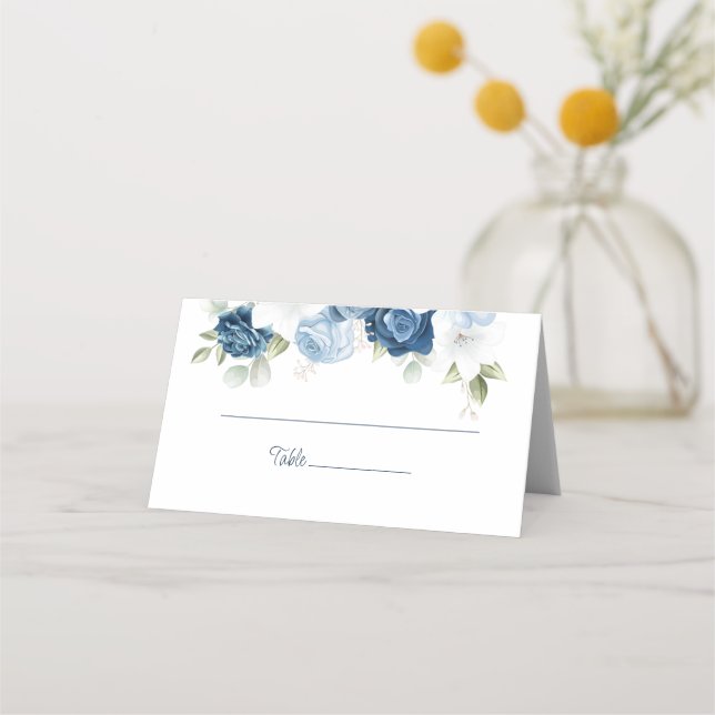 Tarjeta De Asiento Dusty Blue Floral Wedding (Anverso)