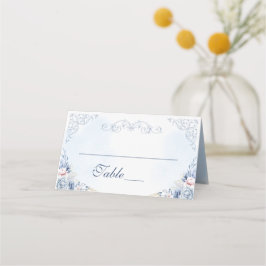 Tarjeta De Asiento Dusty Blue Floral Wedding Table Number