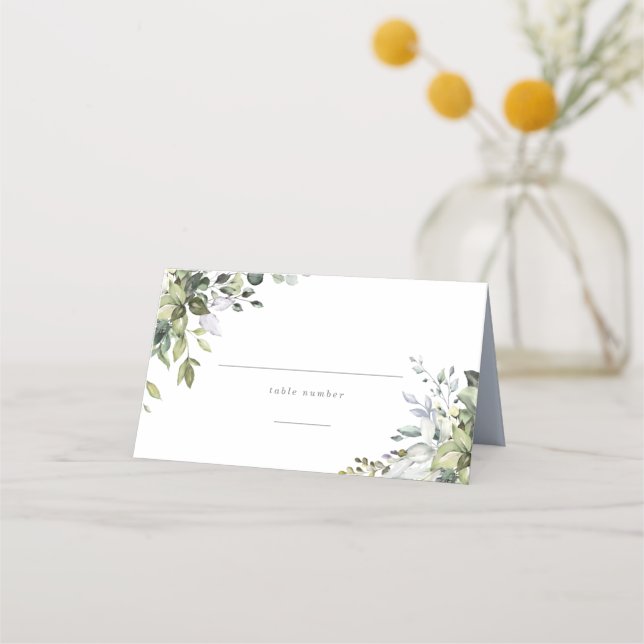 Tarjeta De Asiento Dusty Blue Florals Place Card (Anverso)