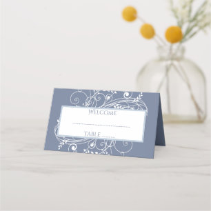 Tarjeta De Asiento Dusty Blue Flourish Recepción Place Card