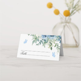 Tarjeta De Asiento Dusty Blue Flowers Wedding 